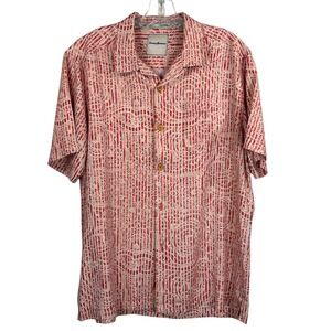 Tommy Bahama Silk Camp Shirt Tropical Print Button Up‎ Short Sleeve Medium